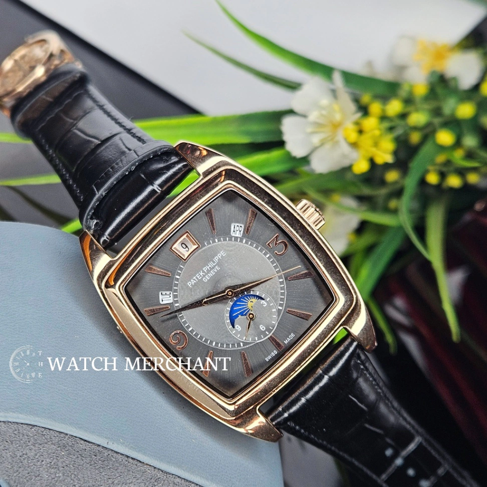 Patek Philippe Gondolo Rose Gold Case with Grey Dial and Black Leather Strap
