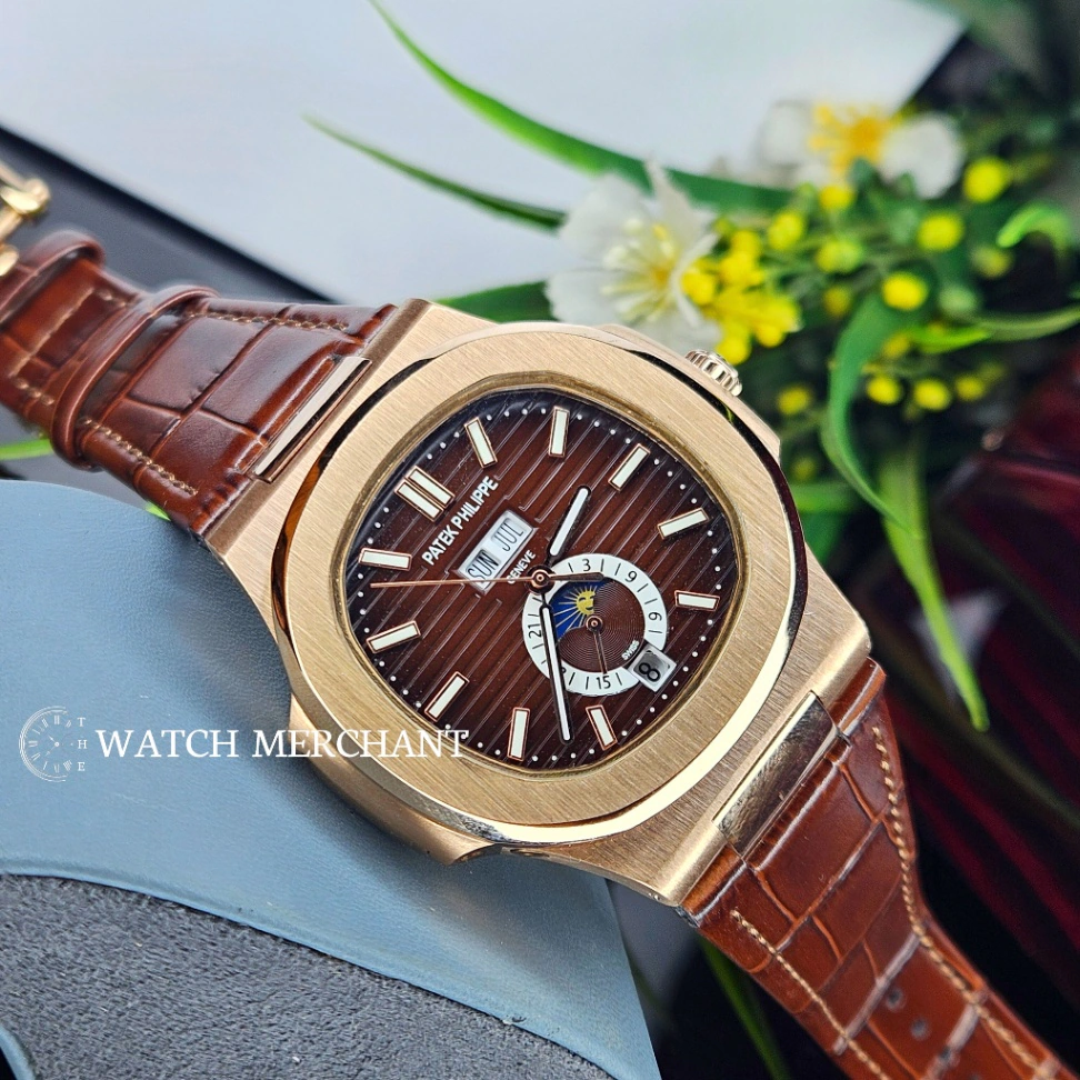 Patek Philippe Nautilus Rose Gold Case with Brown Dial and Brown Leather Strap