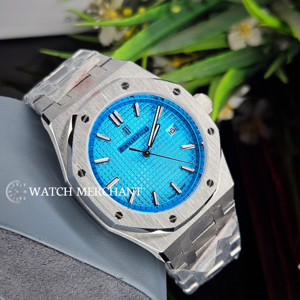 Audemars Piguet Royal Oak Stainless Steel Silver Case with Light Blue Dial and Silver Bracelet