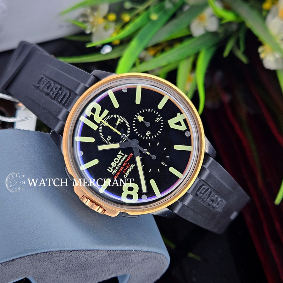 U-Boat Capsoil Chrono Black DLC Stainless Steel and Bronze Bezel Case with Black Dial and Black Rubber Strap