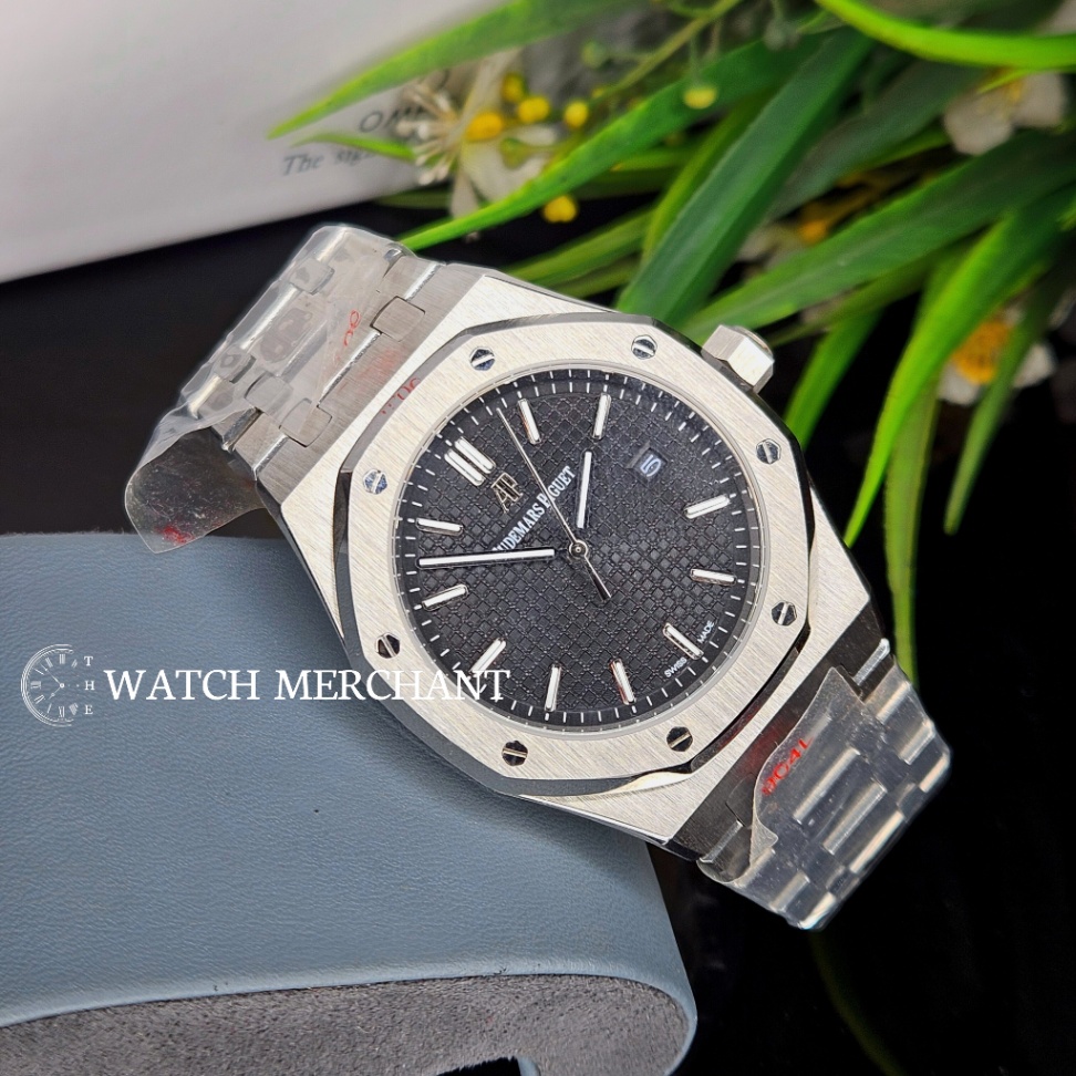 Audemars Piguet Royal Oak Stainless Steel Silver Case with Black Dial and Silver Bracelet
