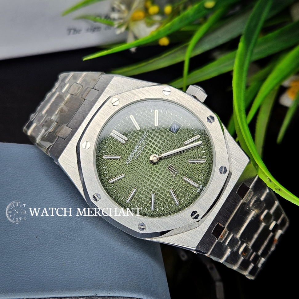 Audemars Piguet Royal Oak Stainless Steel Silver Case with Khaki Green Dial and Silver Bracelet