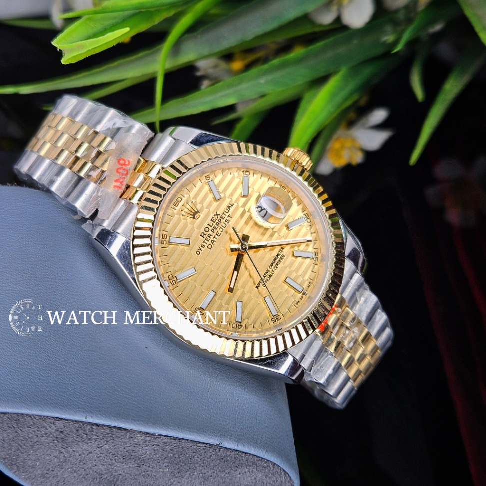 Rolex Datejust Two-Tone Yellow Gold and Stainless Steel Case with Champagne Motif Dial, Fluted Bezel and Jubilee Bracelet