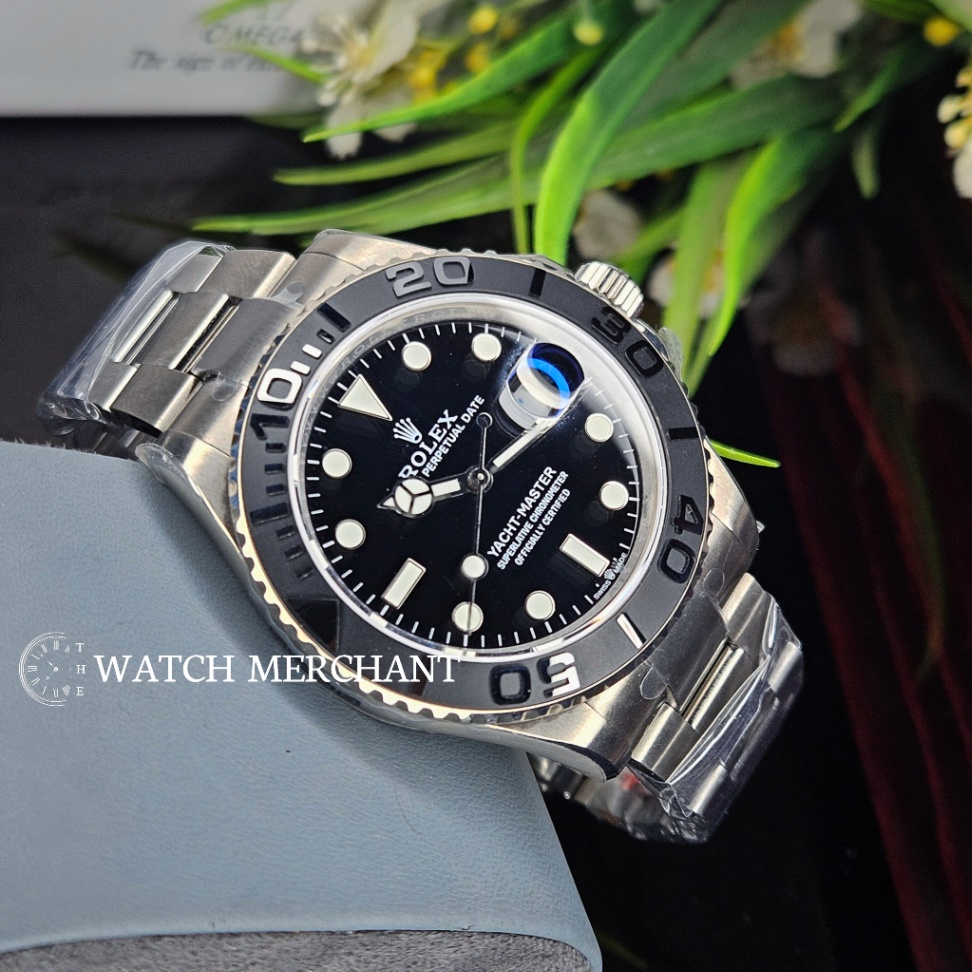 Rolex Yacht-Master Stainless Steel Silver Case with Black Dial, Matte Black Ceramic Bezel and Oyster Bracelet