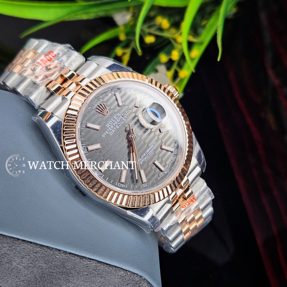 Rolex Datejust Two-Tone Rose Gold and Stainless Steel Case with Slate Grey Motif Dial, Fluted Bezel and Jubilee Bracelet