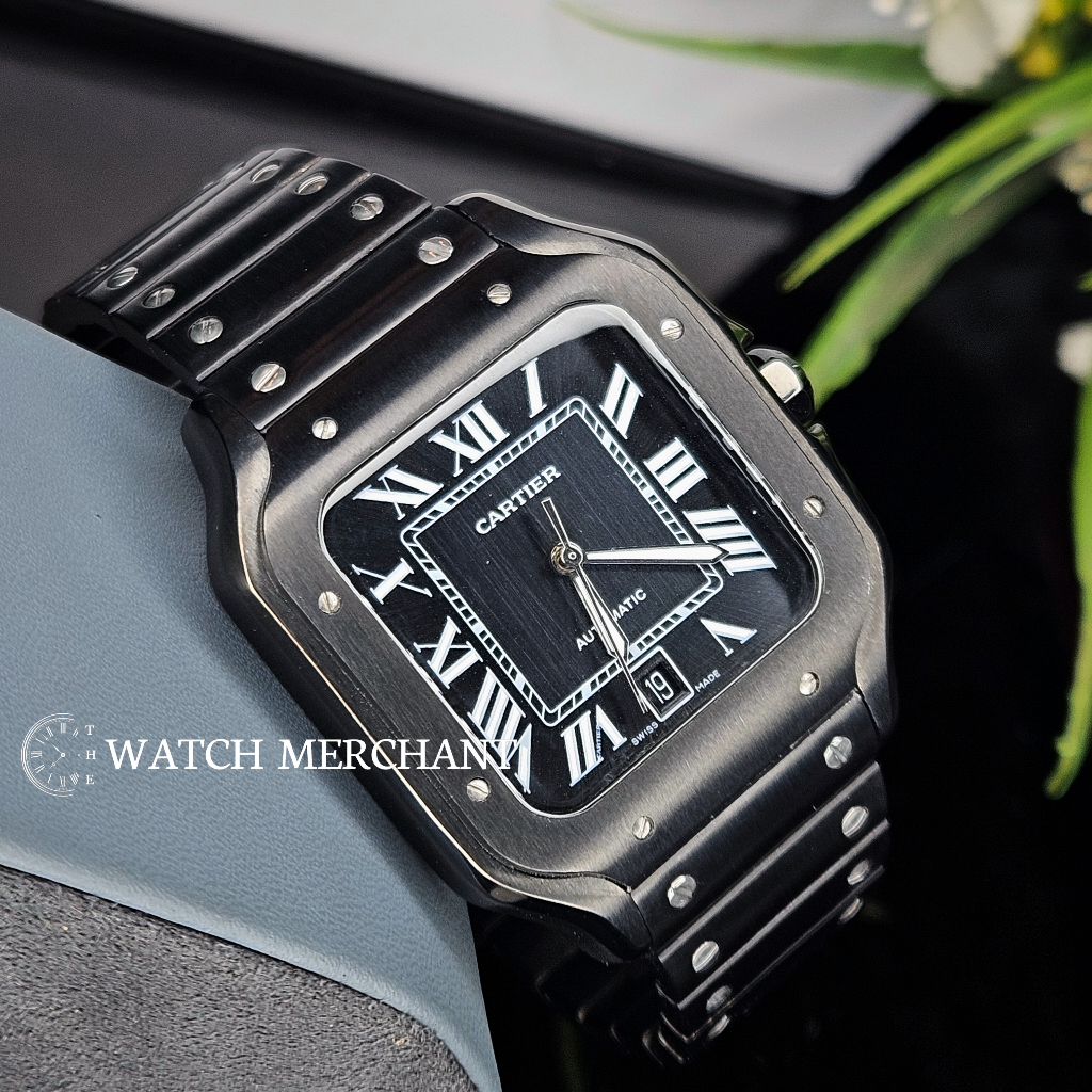 Cartier Santos de Cartier Black ADLC Stainless Steel Case with Black Dial and Black Bracelet