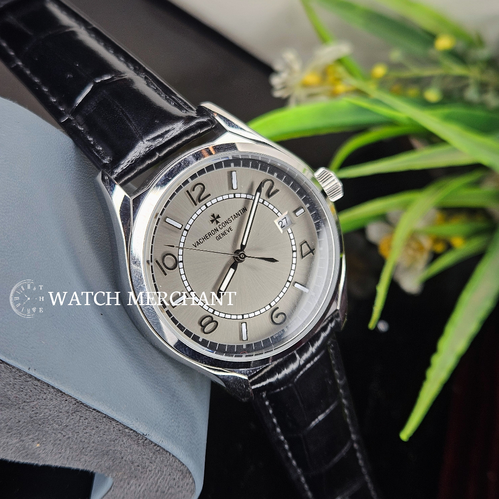 Vacheron Constantin Fiftysix Stainless Steel Silver Case with Grey Dial and Black Leather Strap