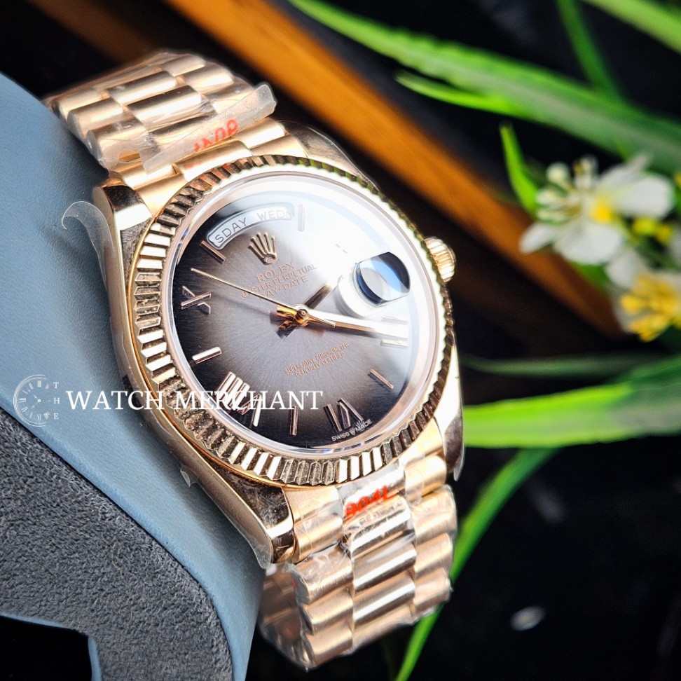 Rolex Day-Date Everose Gold Case with Slate Ombre Dial, Fluted Bezel and President Bracelet