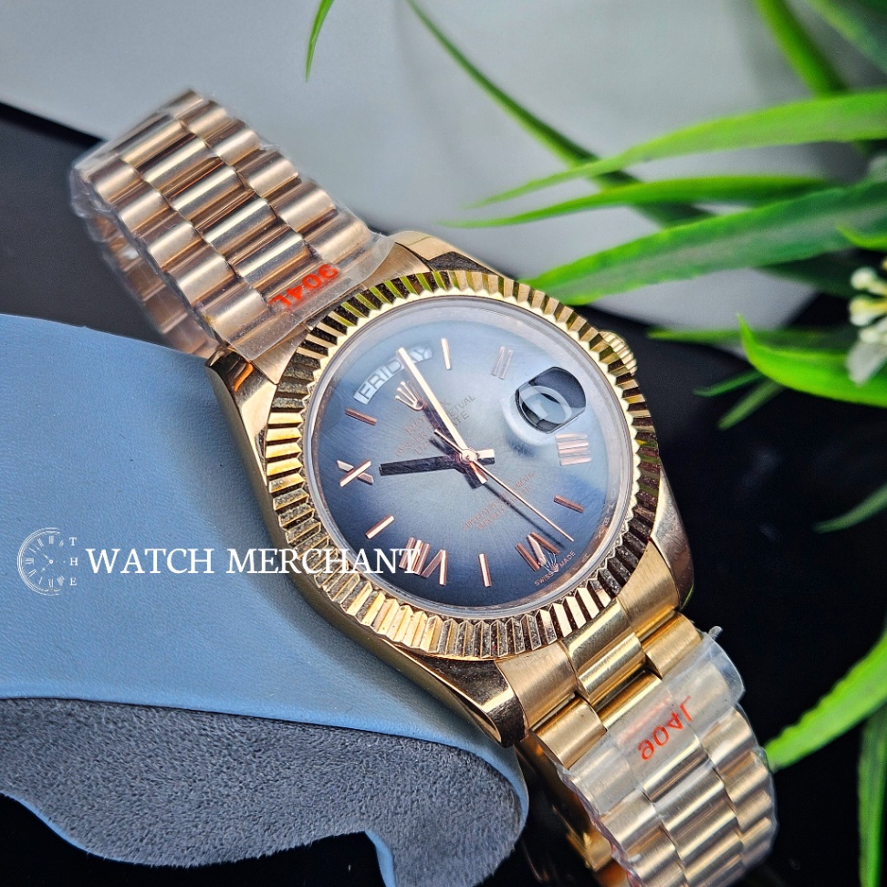 Rolex Day-Date Everose Gold Case with Blue Ombre Dial, Fluted Bezel and President Bracelet
